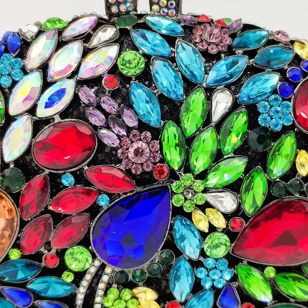 Boutique De FGG Flower Evening Bags for Women Formal Rhinestone Clutch Purse Wedding Party Prom Crystal Clutch Handbag,Mini