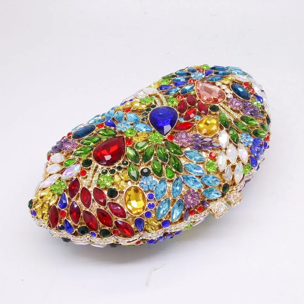 Boutique De FGG Flower Evening Bags for Women Formal Rhinestone Clutch Purse Wedding Party Prom Crystal Clutch Handbag,Mini