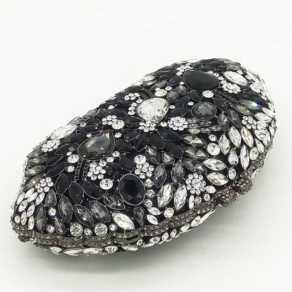 Boutique De FGG Flower Evening Bags for Women Formal Rhinestone Clutch Purse Wedding Party Prom Crystal Clutch Handbag,Mini