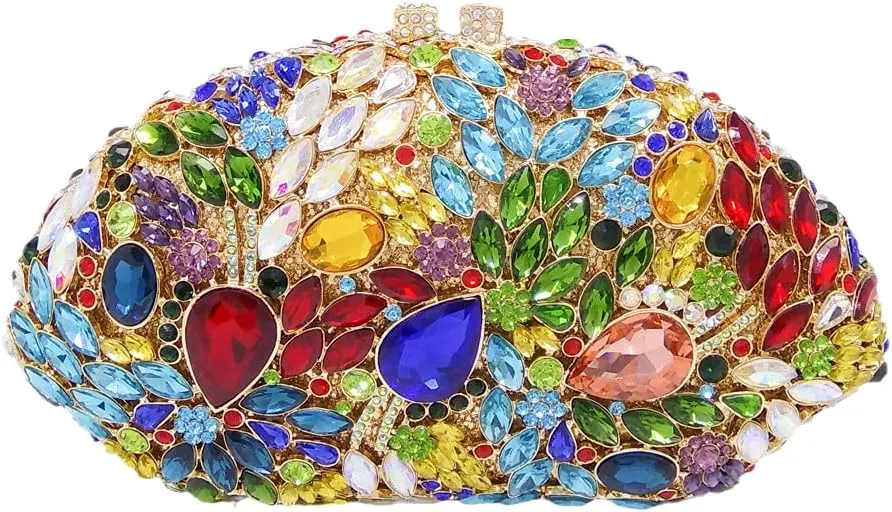 Boutique De FGG Flower Evening Bags for Women Formal Rhinestone Clutch Purse Wedding Party Prom Crystal Clutch Handbag,Mini