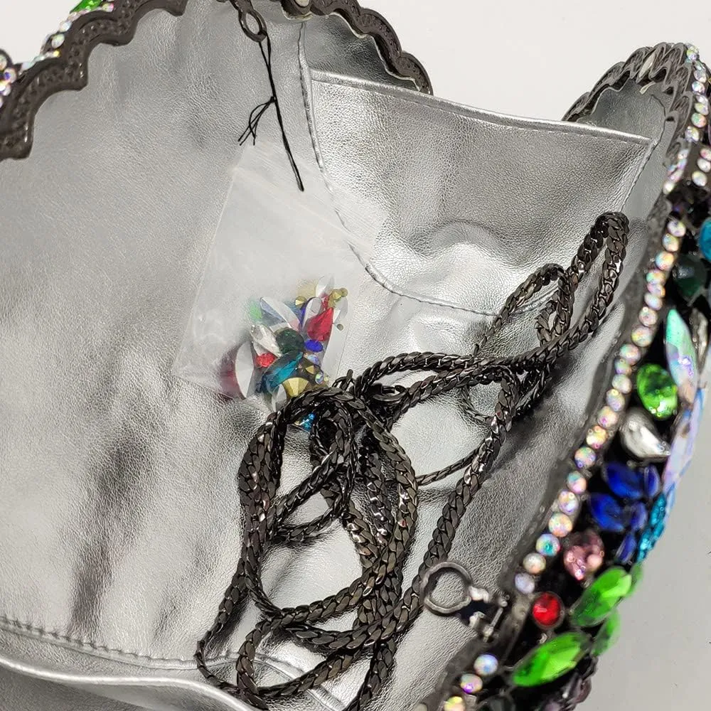 Boutique De FGG Flower Evening Bags for Women Formal Rhinestone Clutch Purse Wedding Party Prom Crystal Clutch Handbag,Mini