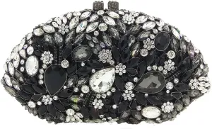 Boutique De FGG Flower Evening Bags for Women Formal Rhinestone Clutch Purse Wedding Party Prom Crystal Clutch Handbag,Mini