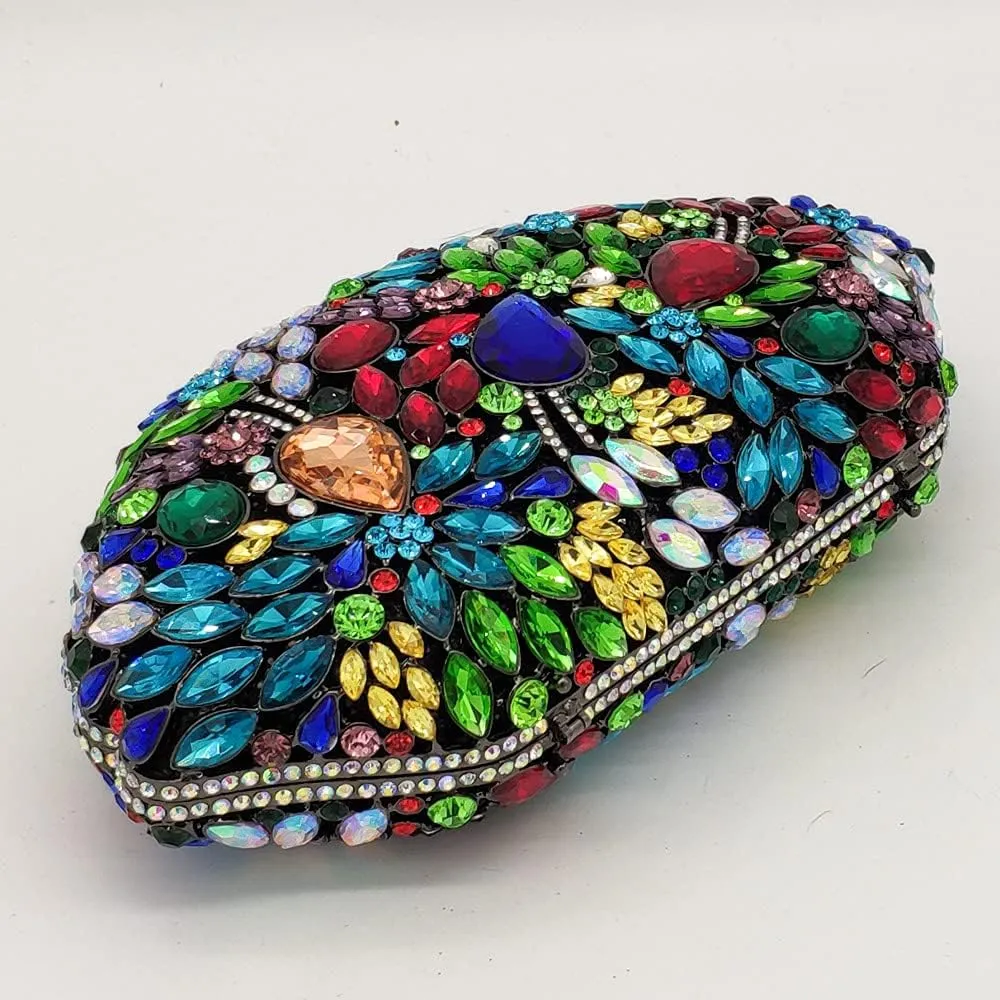 Boutique De FGG Flower Evening Bags for Women Formal Rhinestone Clutch Purse Wedding Party Prom Crystal Clutch Handbag,Mini