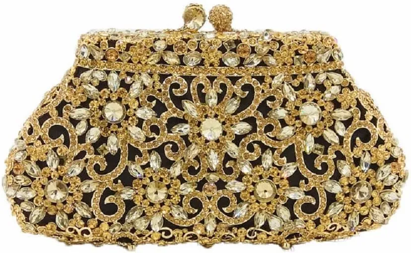 Boutique De FGG Women Crown Minaudiere Handbags Formal Evening Bags Flower Crystal Clutch Purses Wedding Clutch Bag,Mini