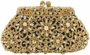Boutique De FGG Women Crown Minaudiere Handbags Formal Evening Bags Flower Crystal Clutch Purses Wedding Clutch Bag,Mini