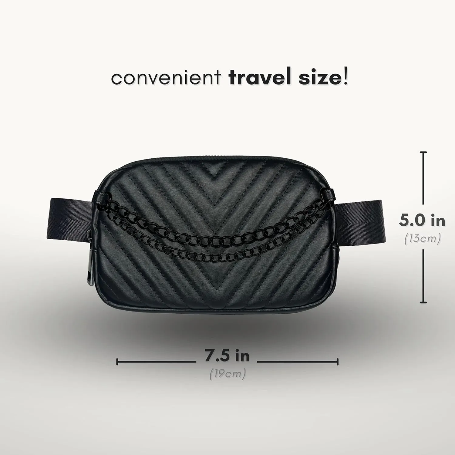 Boutique Luxury Chain Belt Bag | Crossbody Bag Leather Fanny Pack for Women Fashionable | Cute Everywhere Bum Hip Waist Pack | Small Travel Fashion Chest Bag (Small Strap, Black Midnight | Chevron)