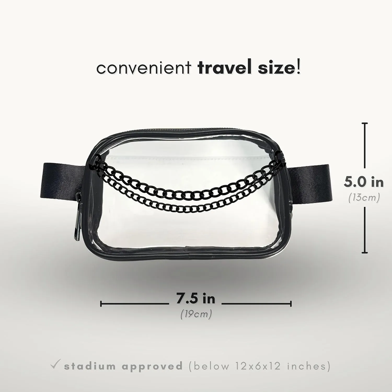 Boutique Luxury Chain Belt Bag | Crossbody Bag Leather Fanny Pack for Women Fashionable | Extended Plus Size | Everywhere Waist Pack | Small Chest Bag (Extended Strap Length, Black Midnight | Clear)