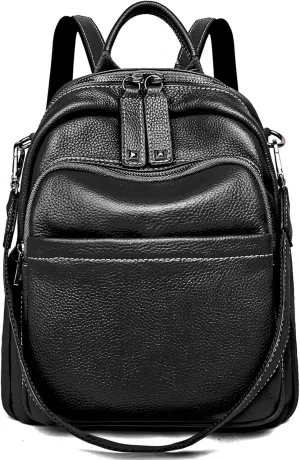 BOYATU Genuine Leather Backpack Purse for Women: Anti Theft Convertible Soft Backpacks - Elegant Womens Travel Backpack (01 Obsidian Black)