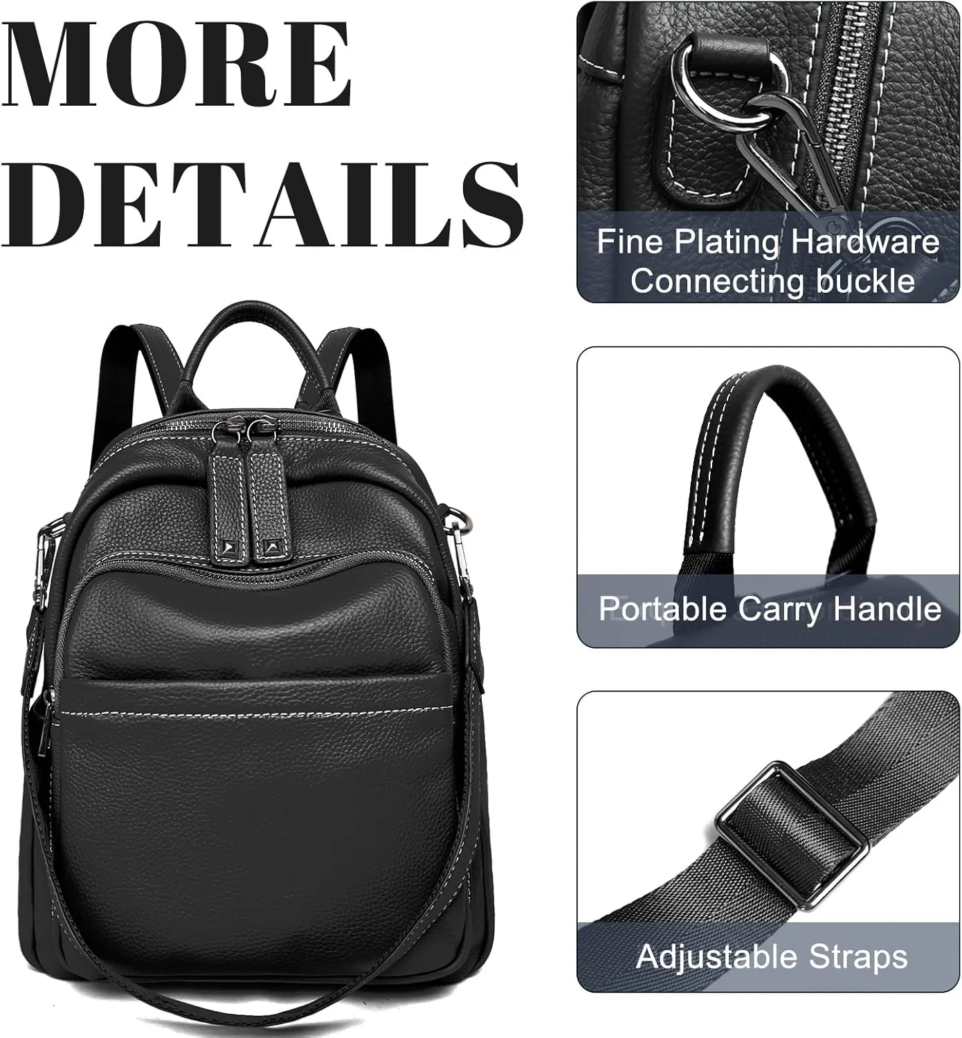 BOYATU Genuine Leather Backpack Purse for Women: Anti Theft Convertible Soft Backpacks - Elegant Womens Travel Backpack (01 Obsidian Black)