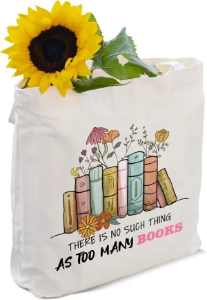 Canvas Book Tote Bag Aesthetic, Reusable Grocery Shopping Bags, Book Lovers Birthday Gifts Library Book Bag Gifts for Readers, Librarian Gifts (A10), Medium