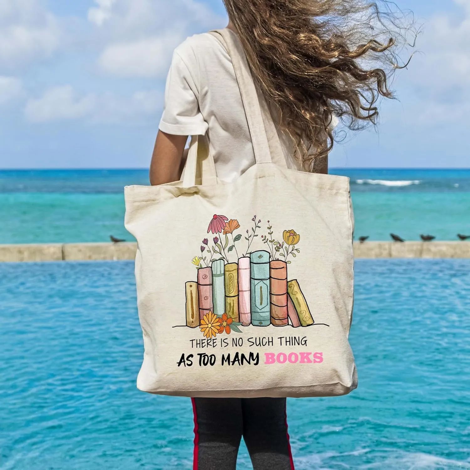 Canvas Book Tote Bag Aesthetic, Reusable Grocery Shopping Bags, Book Lovers Birthday Gifts Library Book Bag Gifts for Readers, Librarian Gifts (A10), Medium