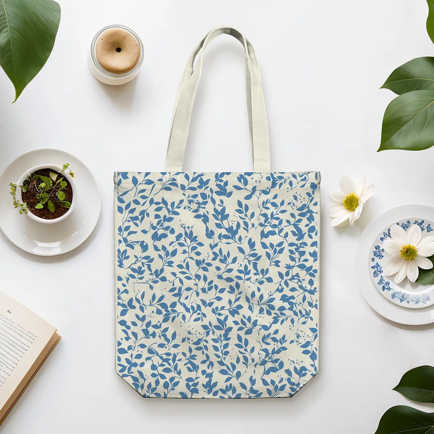 Canvas Tote Bag for Women, Aesthetic Tote Bag with Zipper Pocket for Grocery Travel Work Gift, Canvas Shopping Bag
