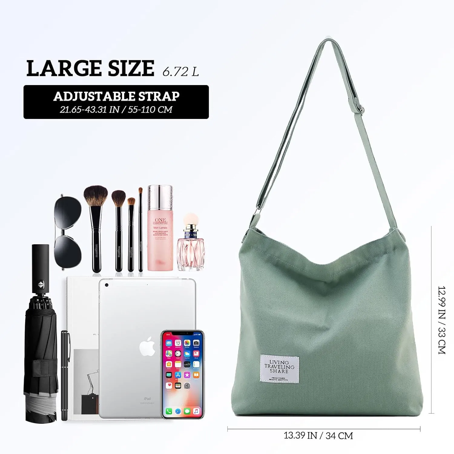 Canvas Tote Bag for Women - Crossbody, Shoulder, Travel & Beach Bag
