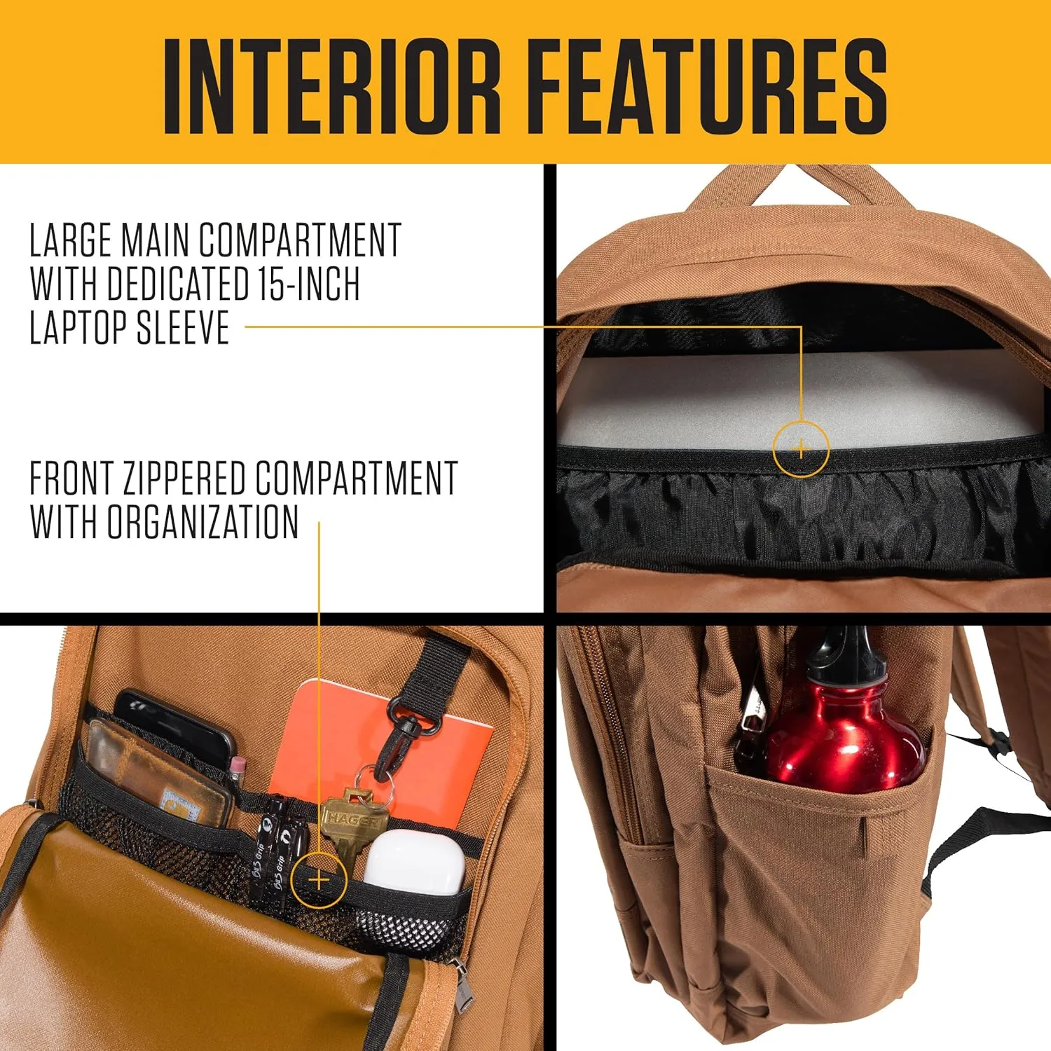 Carhartt 25L Classic Backpack, Durable Water-Resistant Pack W/ 15" Laptop Sleeve and Multiple Organizational Compartments, Port, PFAS Free