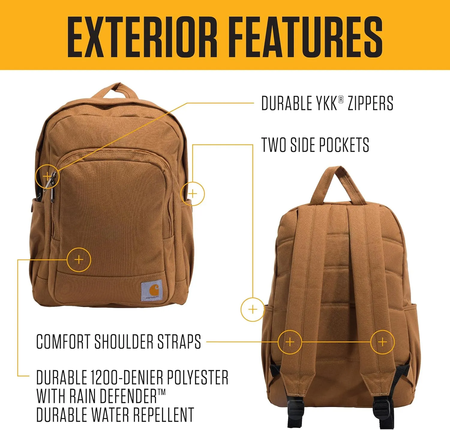 Carhartt 25L Classic Backpack, Durable Water-Resistant Pack W/ 15" Laptop Sleeve and Multiple Organizational Compartments, Port, PFAS Free