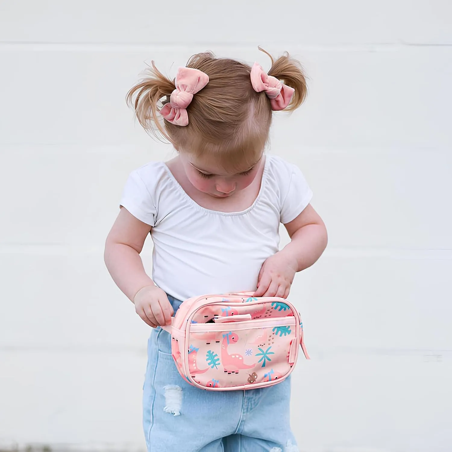 Choco Mocha Toddler Fanny Pack for Girls Kids Fanny Pack 2-4 Years Old Toddler Belt Bag Little Girls Waist Pack, Pink Dinosaur