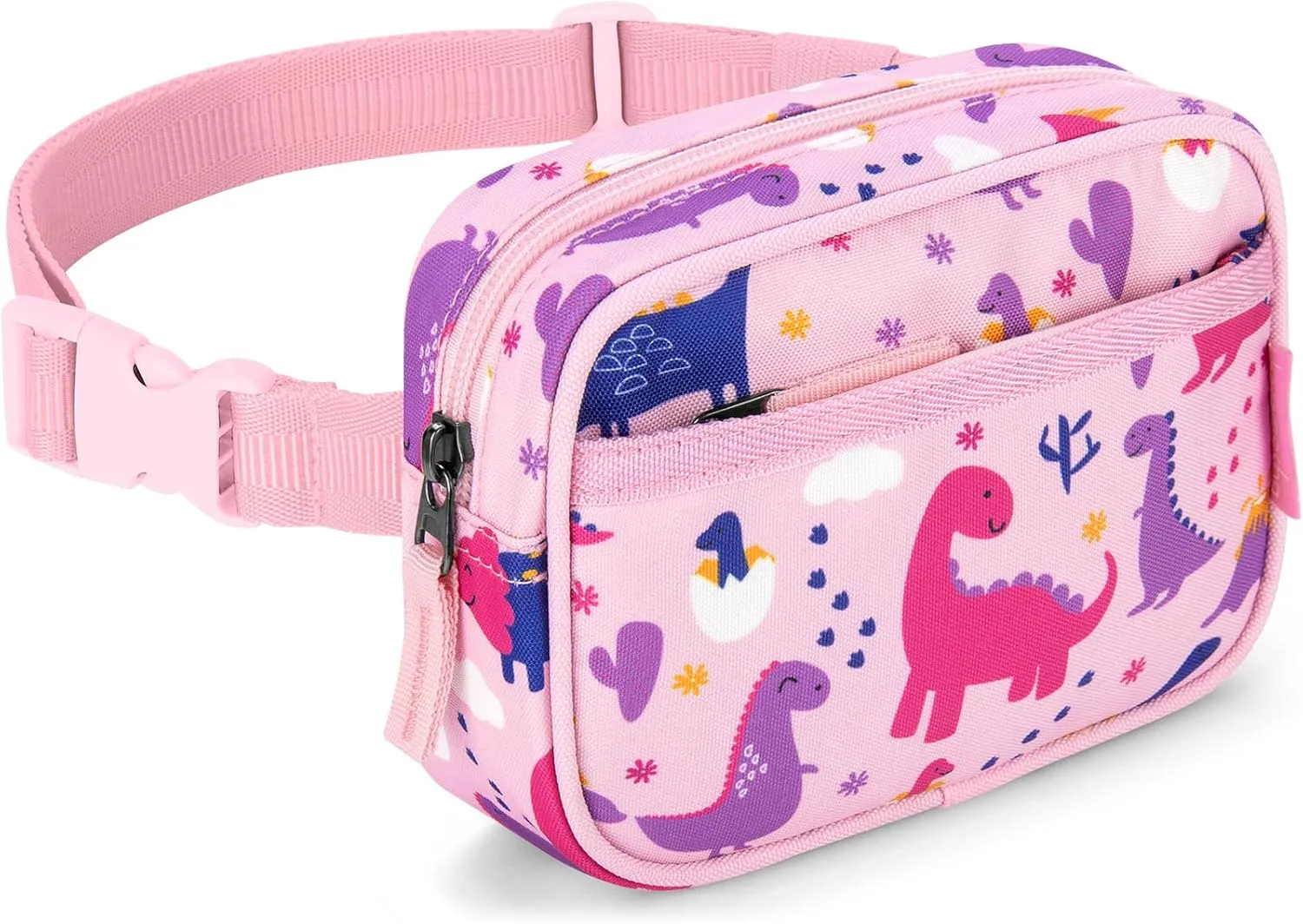 Choco Mocha Toddler Fanny Pack for Girls Kids Fanny Pack 2-4 Years Old Toddler Belt Bag Little Girls Waist Pack, Pink Dinosaur
