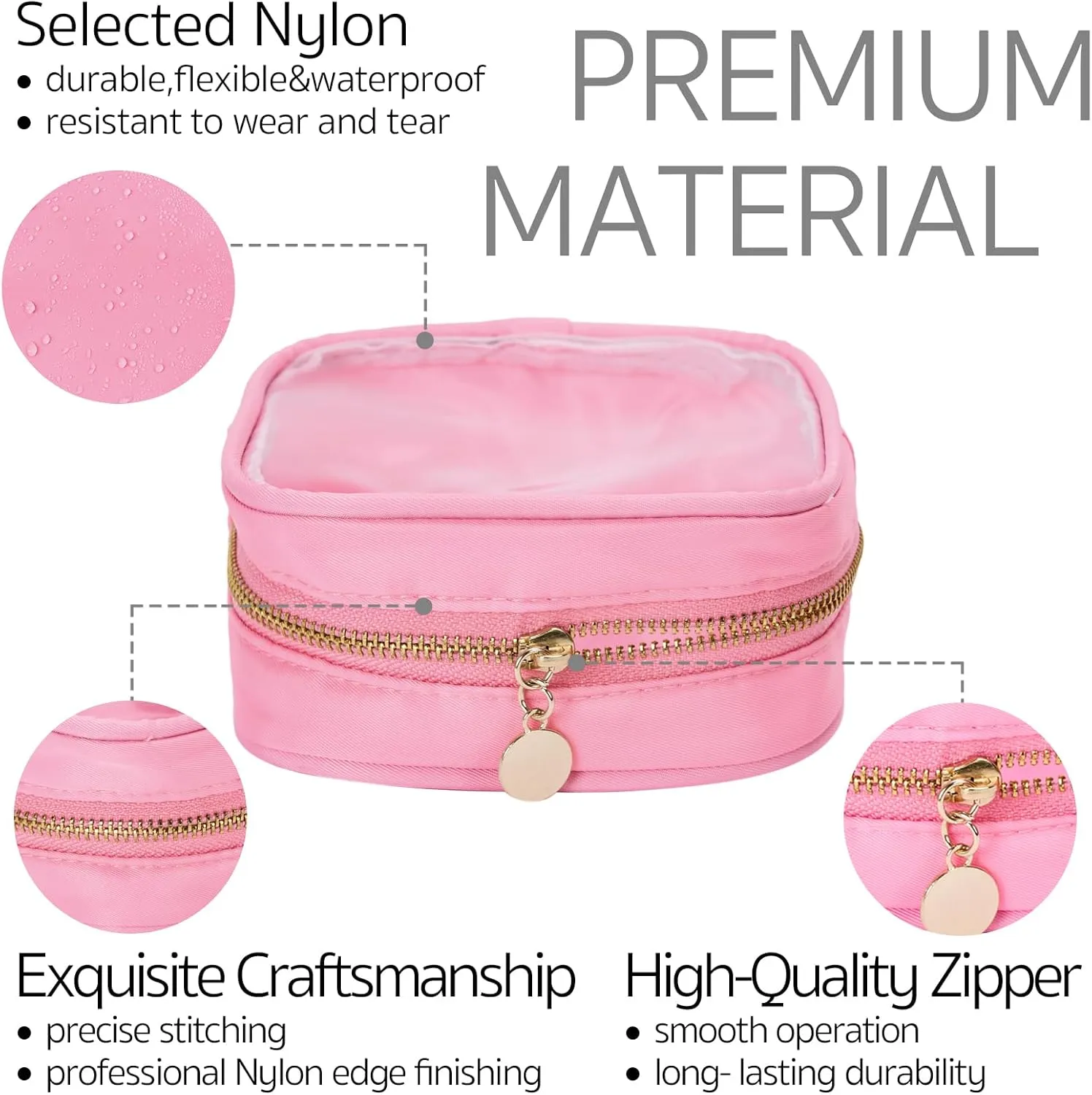 Clear Cosmetic Bag Mini Makeup Bag Women Small Cosmetic Bag for Purse Zipper Cute Pouches Make Up Travel Toiletry Essentials Preppy Purse Organizer Bags (Pink)