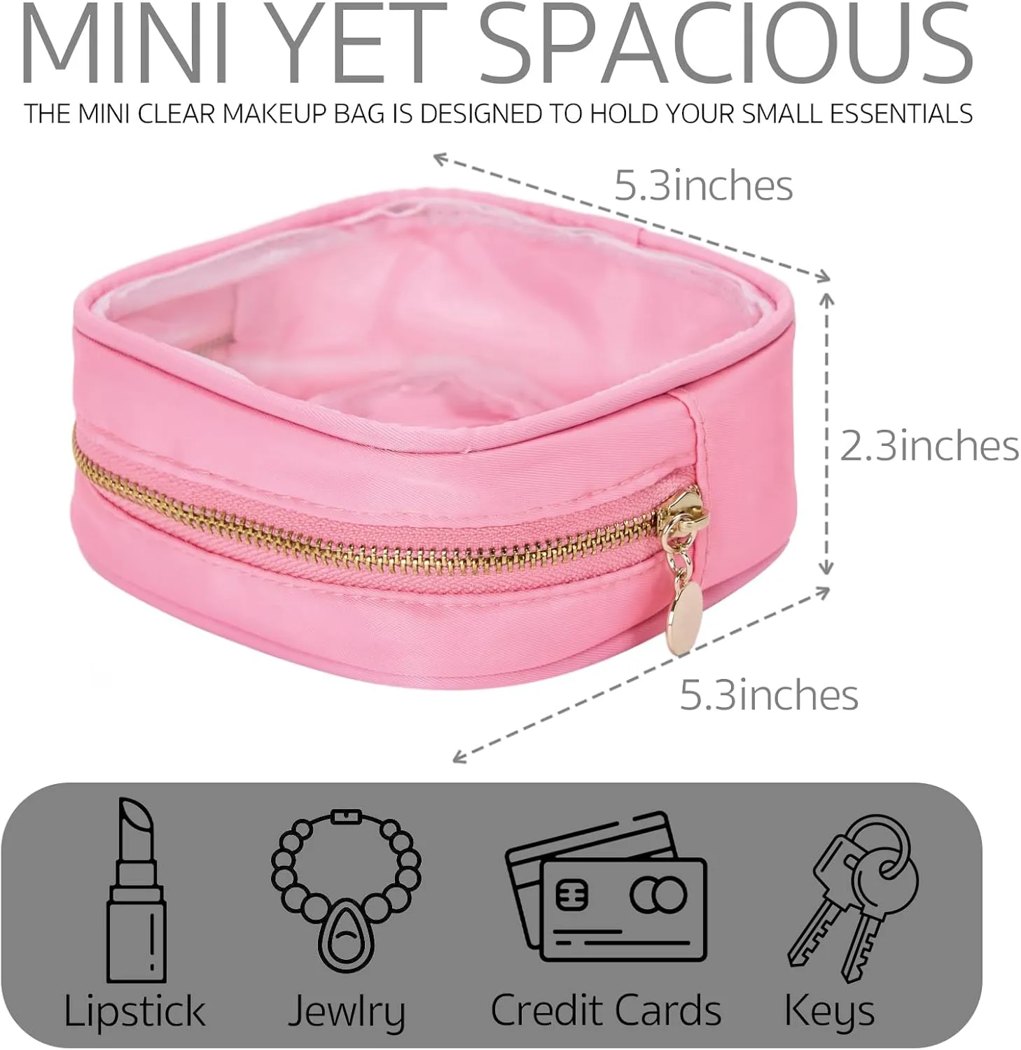 Clear Cosmetic Bag Mini Makeup Bag Women Small Cosmetic Bag for Purse Zipper Cute Pouches Make Up Travel Toiletry Essentials Preppy Purse Organizer Bags (Pink)