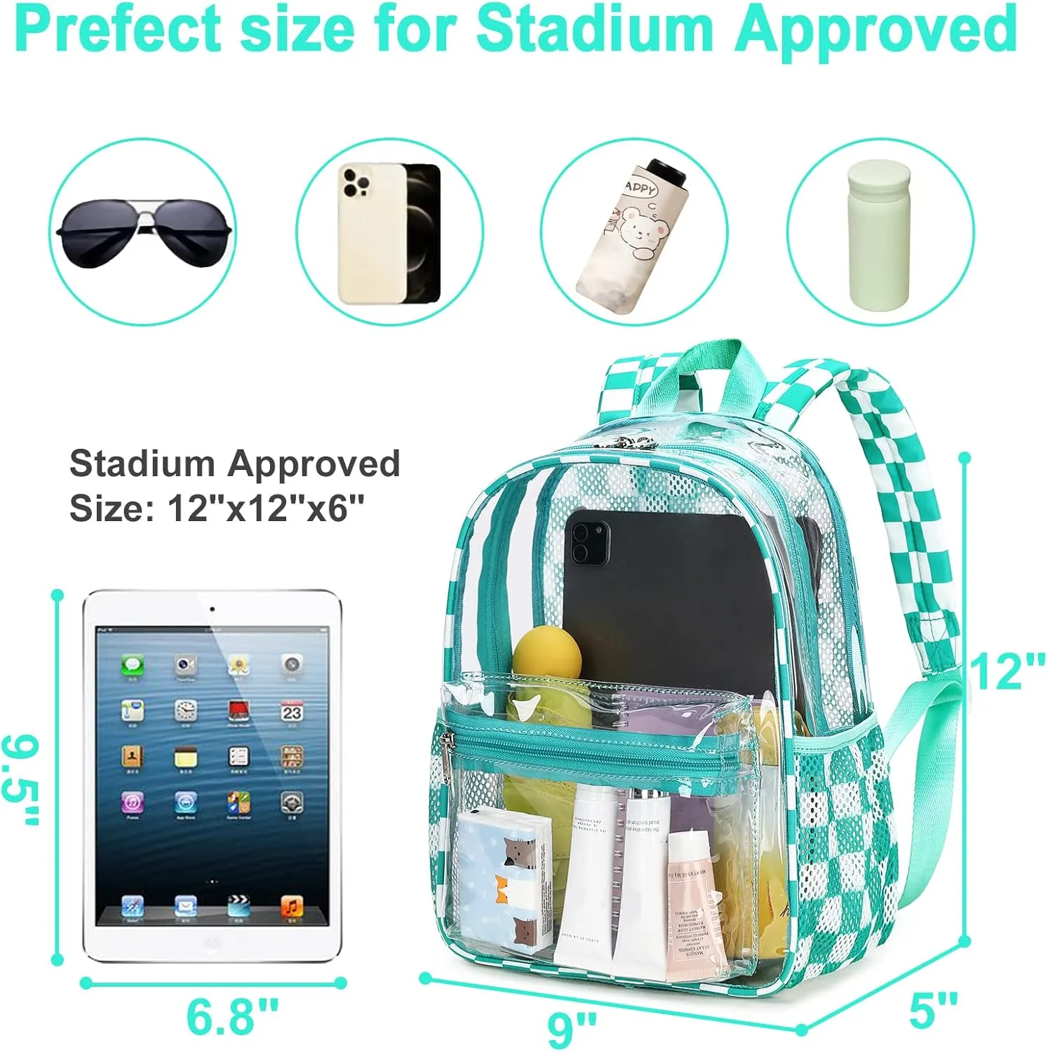 Clear Mini Backpack for Stadium Events 12x12x6 Small Transparent Backpacks Plastic See Through Clear Bag for Concerts Work Festival Security Travel