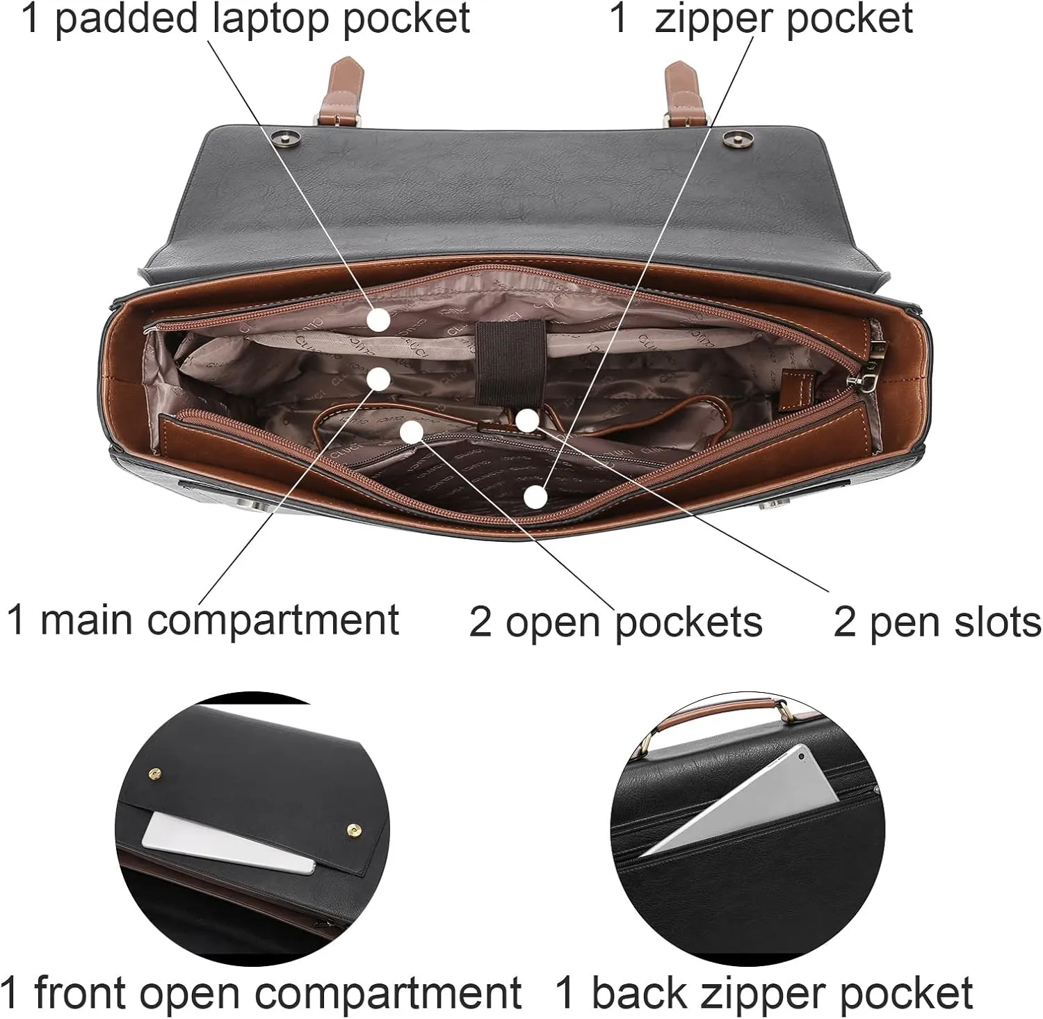 CLUCI Briefcase for Women Leather Laptop 15.6 Inch Business Ladies Work Computer Tote Bags