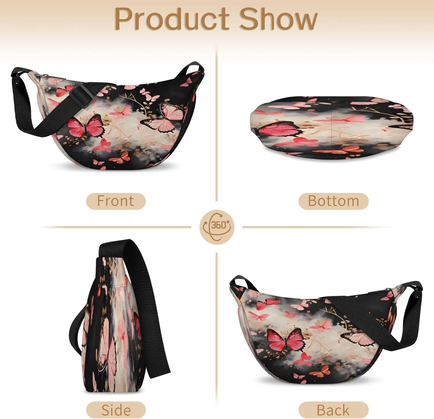 Crescent Crossbody Bag for Women Men, Lightweight Small Sling Hobos Dumpling Bag Crescent Purse, Crescent Moon Bags