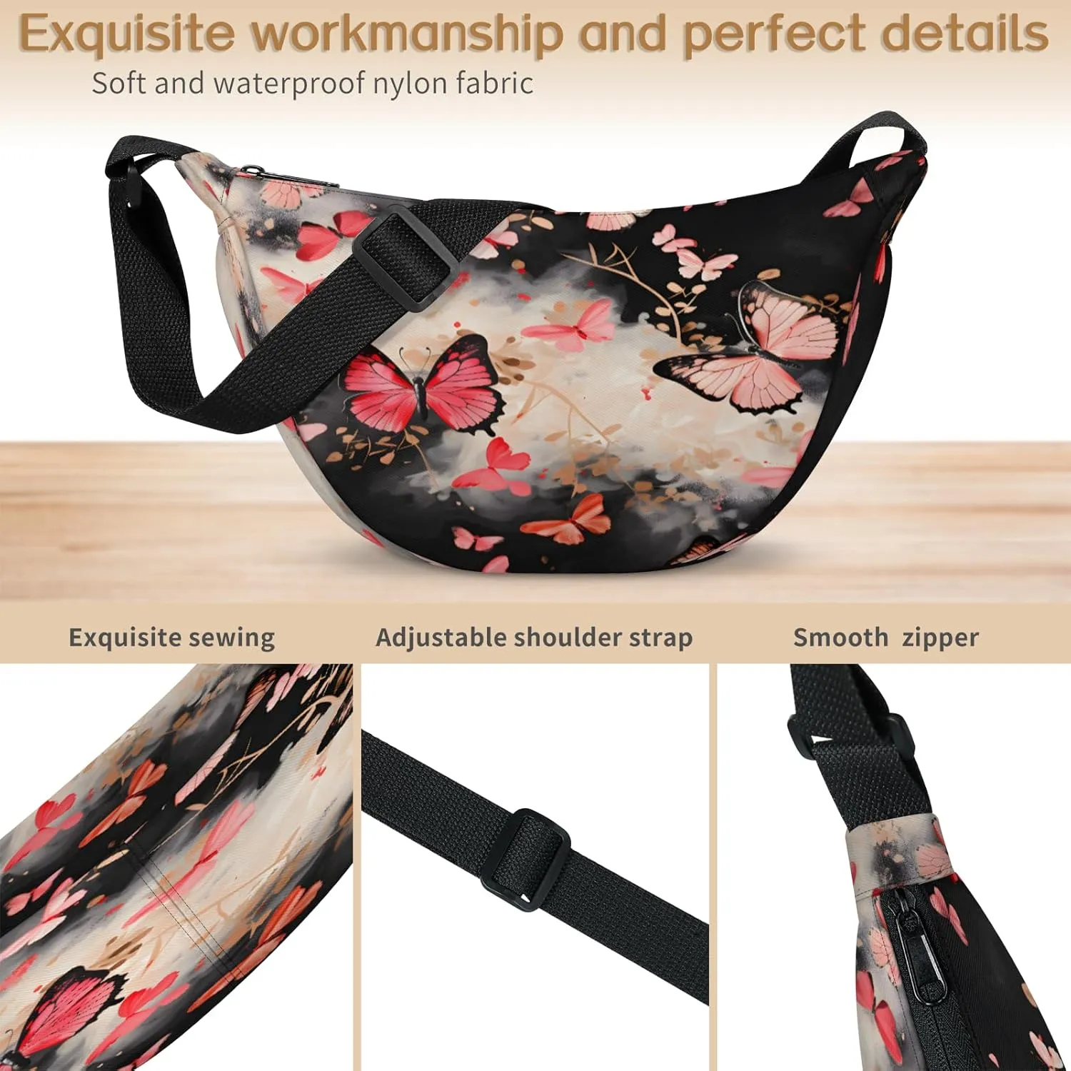 Crescent Crossbody Bag for Women Men, Lightweight Small Sling Hobos Dumpling Bag Crescent Purse, Crescent Moon Bags