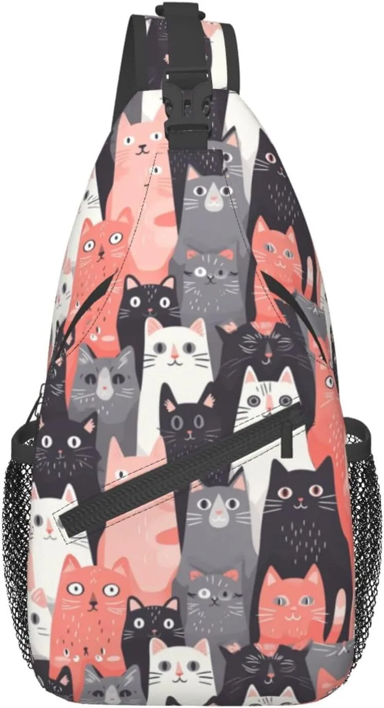 Cute Cats Lovely Kitten Sling Backpack Hiking Backpack Crossbody Bag Sports Lightweight And waterproof Chest Bag Shoulder Bag For Women Men