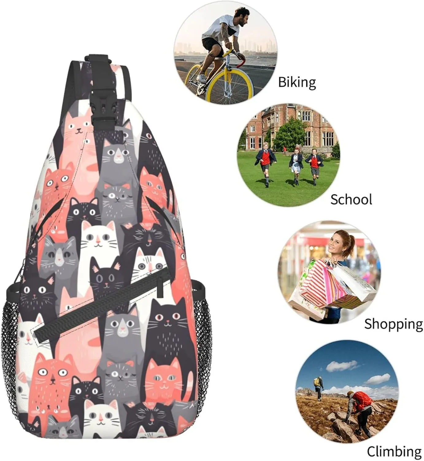 Cute Cats Lovely Kitten Sling Backpack Hiking Backpack Crossbody Bag Sports Lightweight And waterproof Chest Bag Shoulder Bag For Women Men