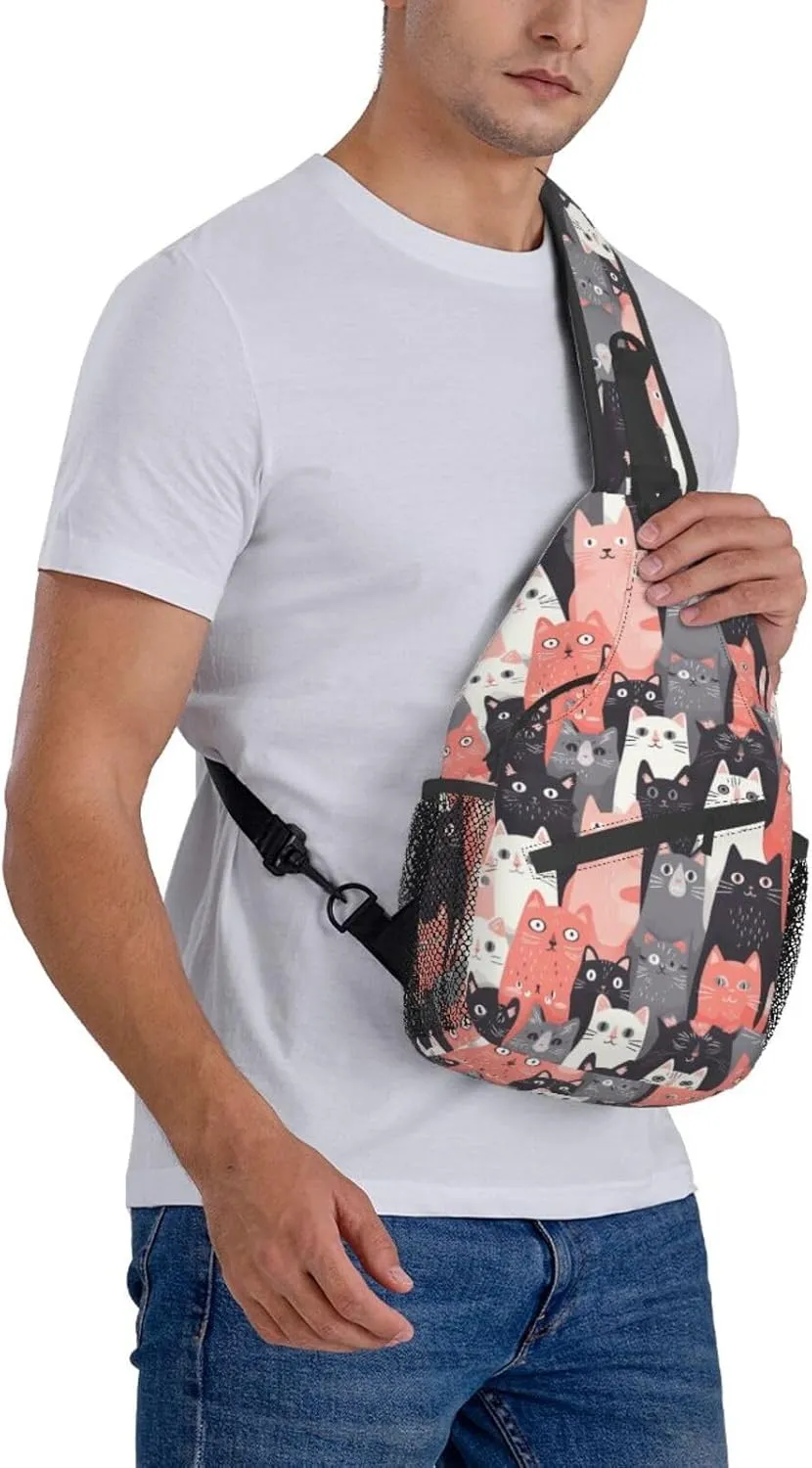 Cute Cats Lovely Kitten Sling Backpack Hiking Backpack Crossbody Bag Sports Lightweight And waterproof Chest Bag Shoulder Bag For Women Men