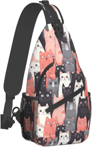 Cute Cats Lovely Kitten Sling Backpack Hiking Backpack Crossbody Bag Sports Lightweight And waterproof Chest Bag Shoulder Bag For Women Men