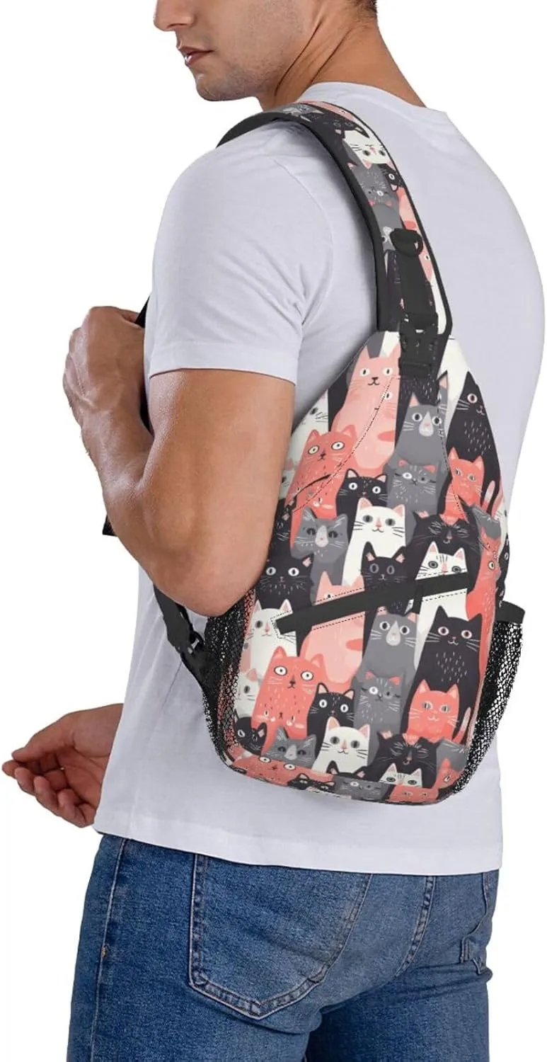 Cute Cats Lovely Kitten Sling Backpack Hiking Backpack Crossbody Bag Sports Lightweight And waterproof Chest Bag Shoulder Bag For Women Men
