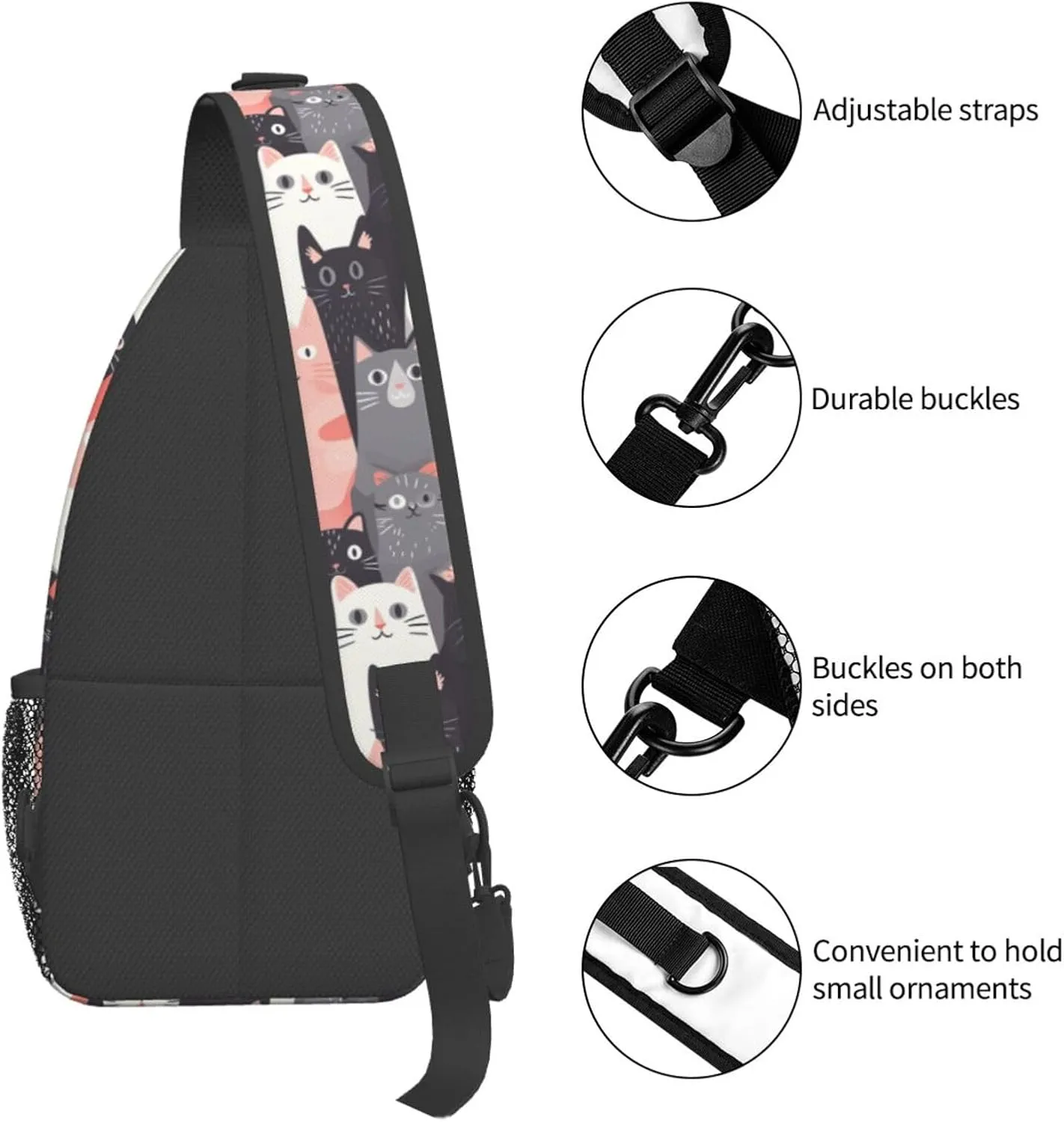 Cute Cats Lovely Kitten Sling Backpack Hiking Backpack Crossbody Bag Sports Lightweight And waterproof Chest Bag Shoulder Bag For Women Men