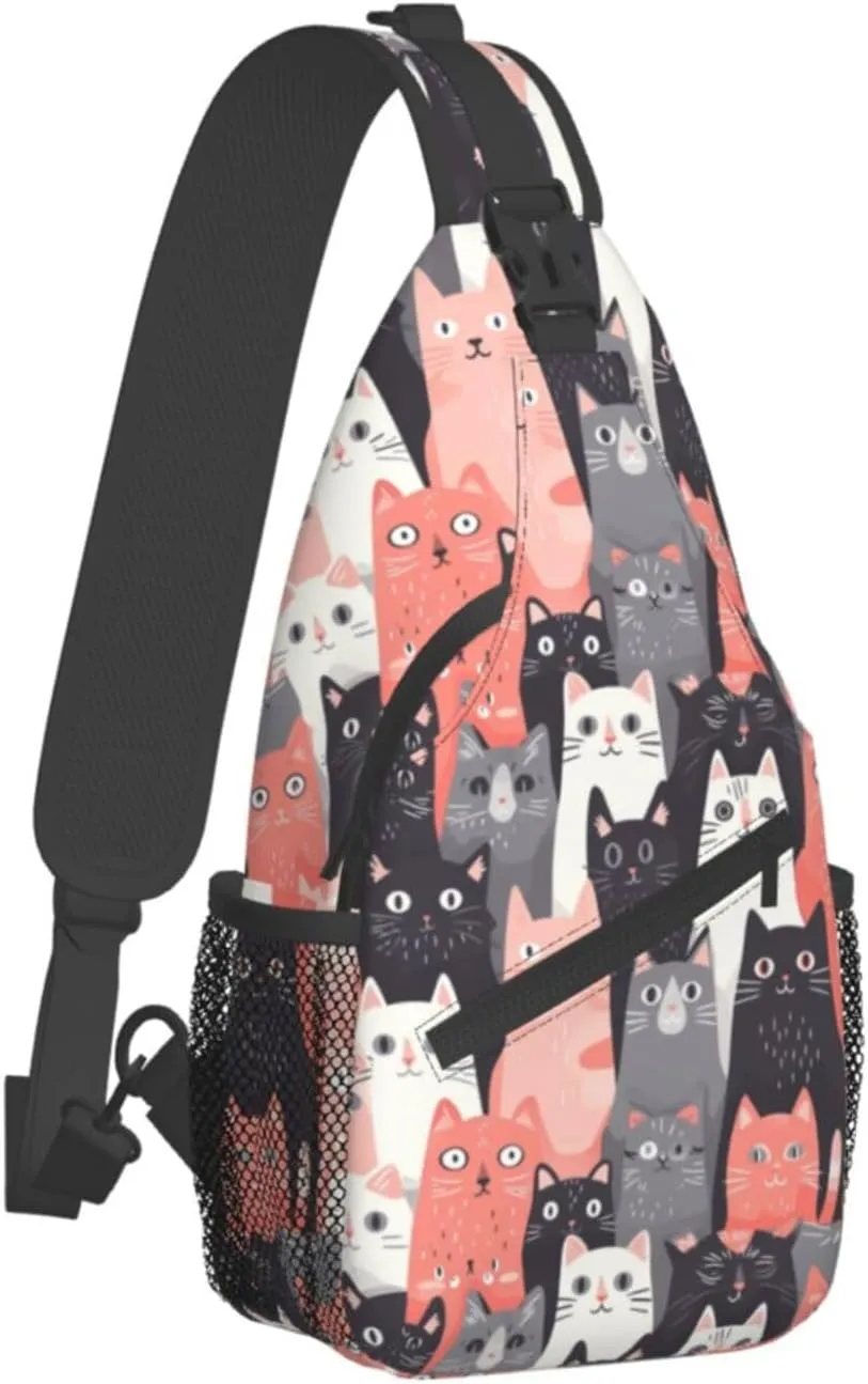 Cute Cats Lovely Kitten Sling Backpack Hiking Backpack Crossbody Bag Sports Lightweight And waterproof Chest Bag Shoulder Bag For Women Men