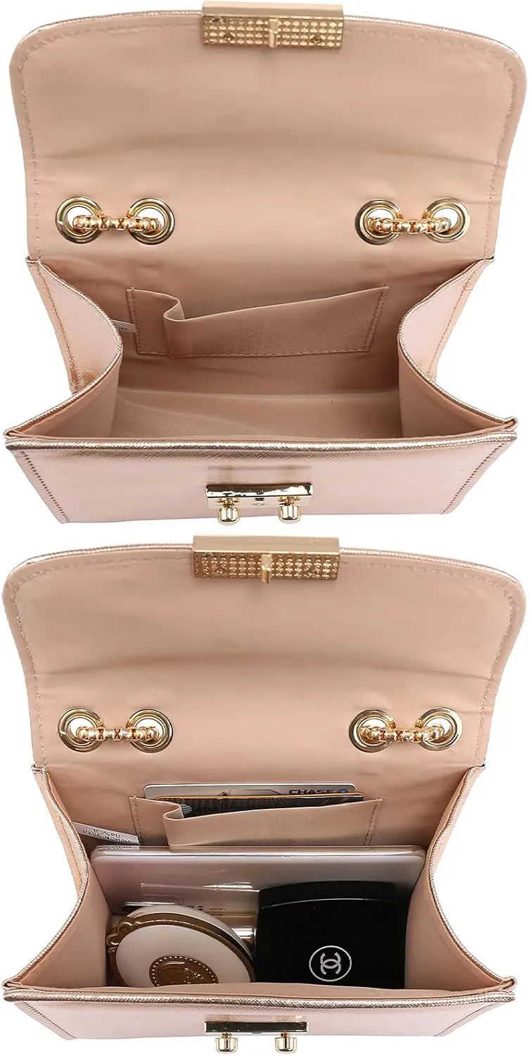 Dasein Women Small Crossbody Bag Designer Evening Bag Clutch Purse Handbag for Wedding/Prom/Party with Double Chain Strap