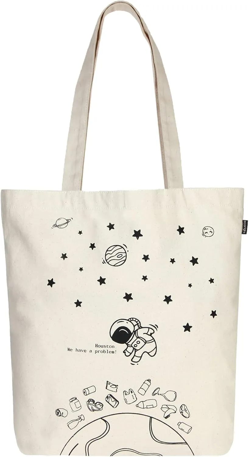 Ecoright Tote Bag for Women with Zipper, Small Tote Bag, Canvas Bag, Reusable Cotton Bag for Beach, Grocery, School & Work