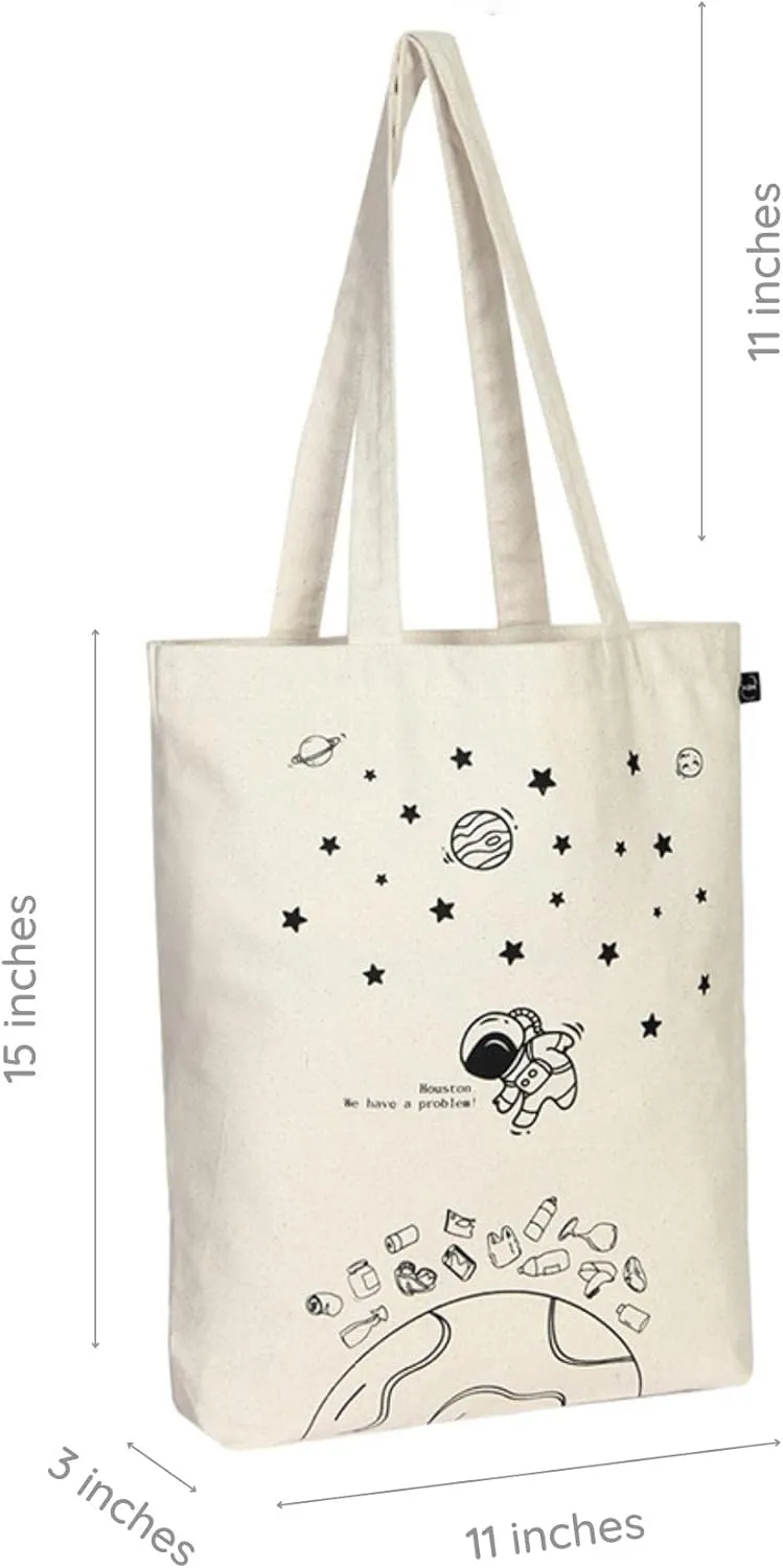 Ecoright Tote Bag for Women with Zipper, Small Tote Bag, Canvas Bag, Reusable Cotton Bag for Beach, Grocery, School & Work