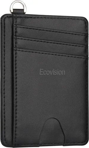 EcoVision Slim Minimalist Front Pocket Wallet, RFID Blocking Credit Card Holder Wallet with Detachable D-Shackle for Men Women