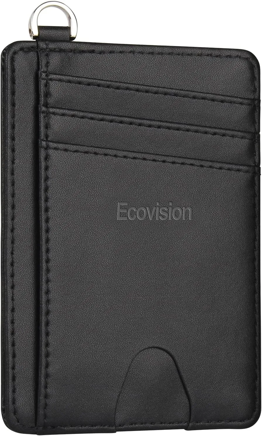 EcoVision Slim Minimalist Front Pocket Wallet, RFID Blocking Credit Card Holder Wallet with Detachable D-Shackle for Men Women