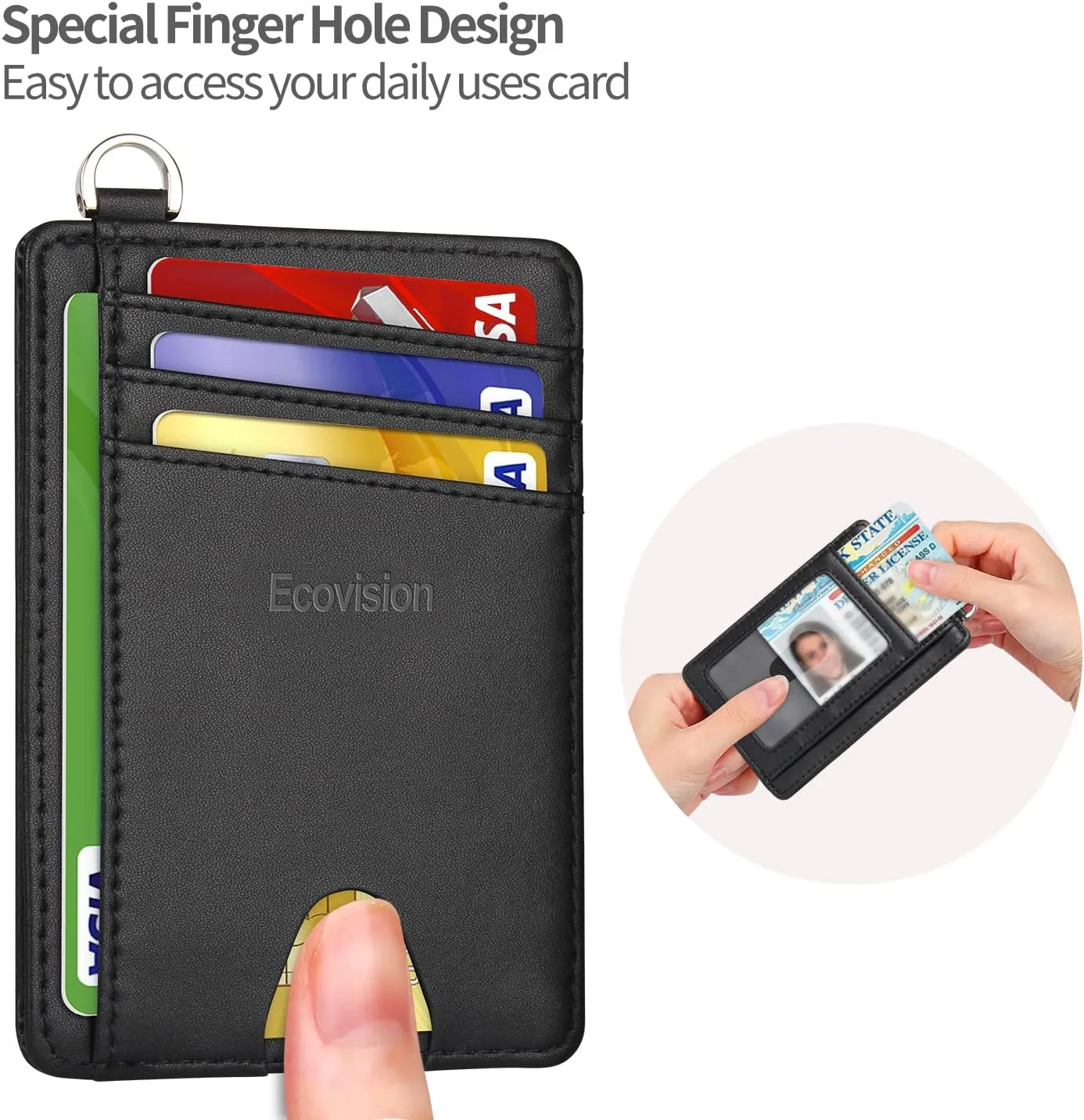 EcoVision Slim Minimalist Front Pocket Wallet, RFID Blocking Credit Card Holder Wallet with Detachable D-Shackle for Men Women