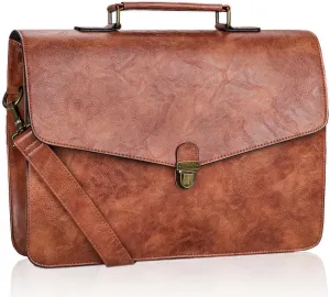 ESTARER Mens Leather Briefcase 15.6 Inch Laptop Messenger Bag, Computer Shoulder Bag Professional Office Satchel for Work Business, Brown