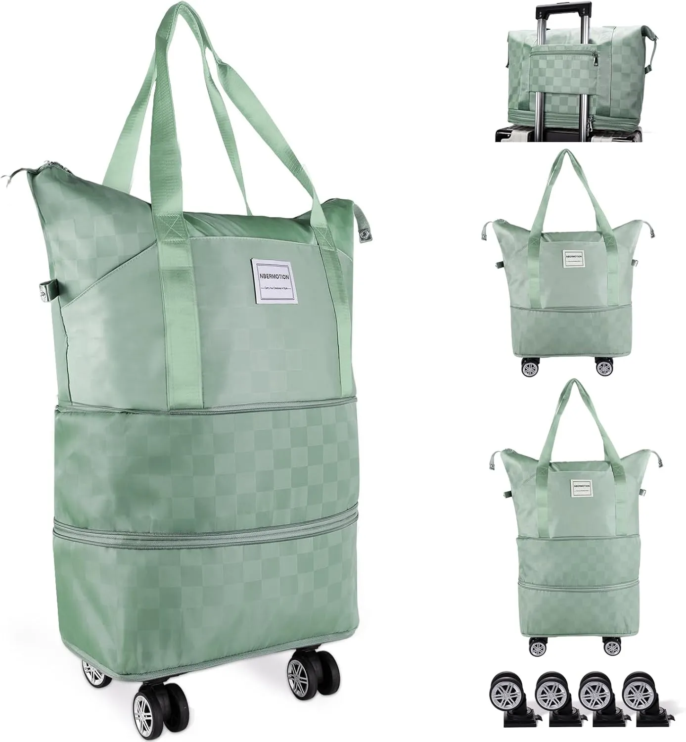 Expandable Rolling Duffle Bag - Large Carry-On With Spinner Wheels, Foldable Weekend Travel Bag, 28-58L Capacity(Green)
