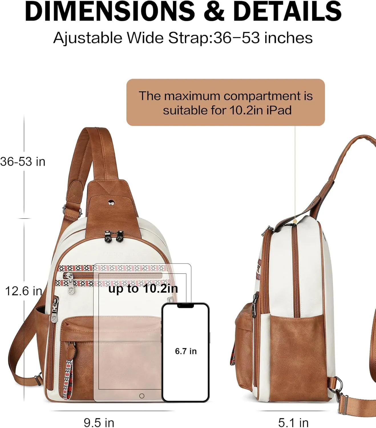 FADEON Sling Bag for Women Large Crossbody Purse Sling Backpack PU Leather Designer Anti Theft Sling Bags 4 RFID Card Slot