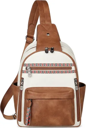 FADEON Sling Bag for Women Large Crossbody Purse Sling Backpack PU Leather Designer Anti Theft Sling Bags 4 RFID Card Slot