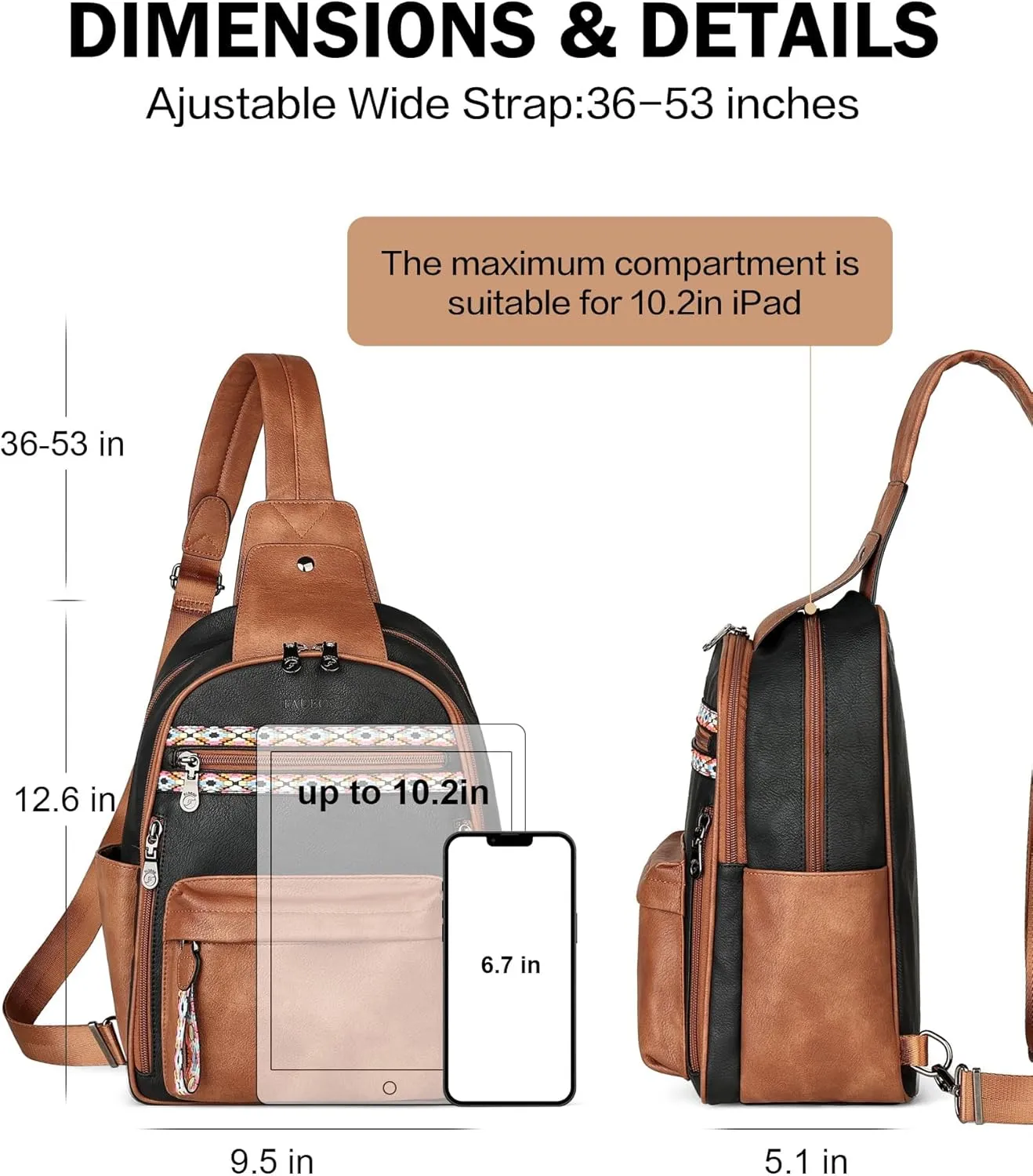FADEON Sling Bag for Women Large Crossbody Purse Sling Backpack PU Leather Designer Anti Theft Sling Bags 4 RFID Card Slot