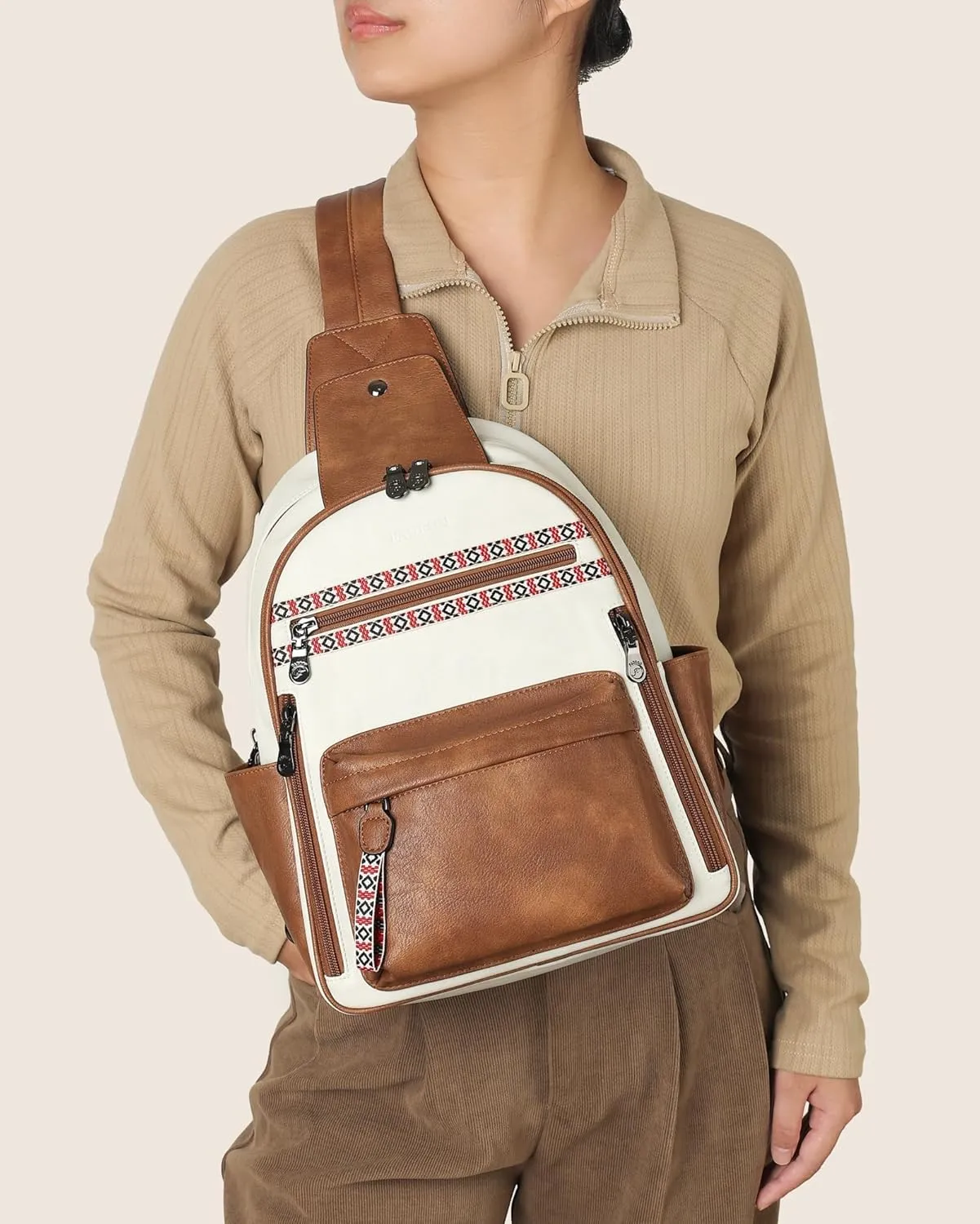 FADEON Sling Bag for Women Large Crossbody Purse Sling Backpack PU Leather Designer Anti Theft Sling Bags 4 RFID Card Slot