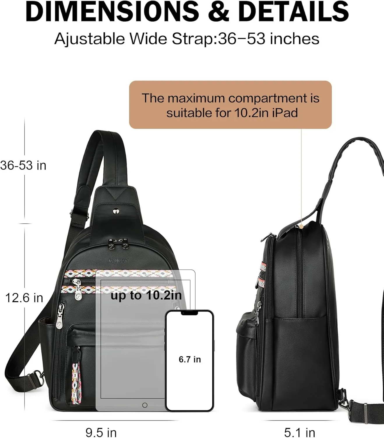 FADEON Sling Bag for Women Large Crossbody Purse Sling Backpack PU Leather Designer Anti Theft Sling Bags 4 RFID Card Slot