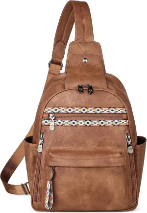 FADEON Sling Bag for Women Large Crossbody Purse Sling Backpack PU Leather Designer Anti Theft Sling Bags 4 RFID Card Slot