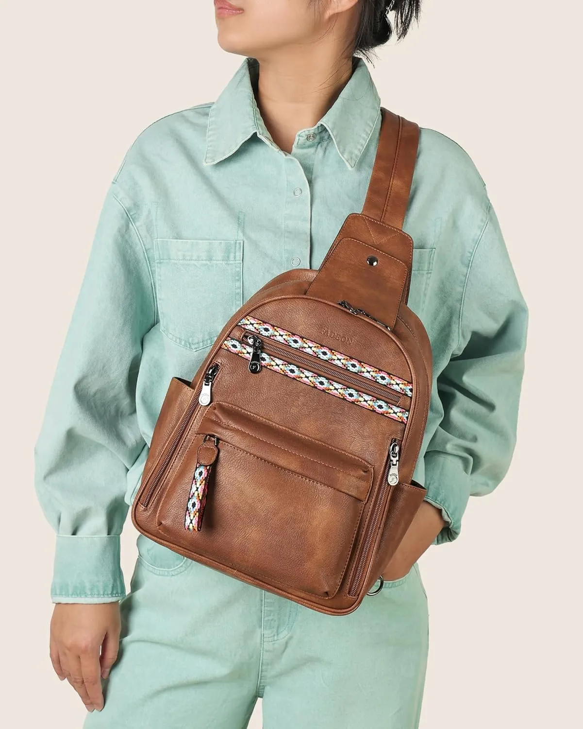 FADEON Sling Bag for Women Large Crossbody Purse Sling Backpack PU Leather Designer Anti Theft Sling Bags 4 RFID Card Slot
