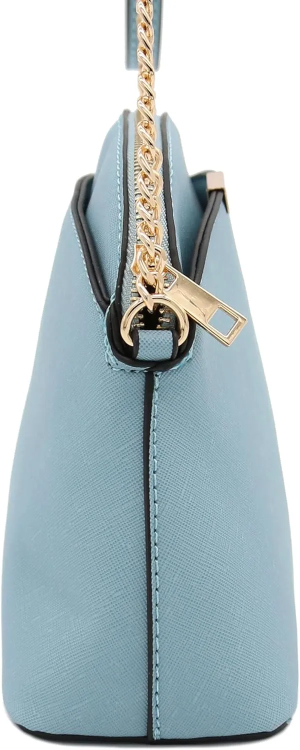 FashionPuzzle Saffiano Small Dome Crossbody bag with Chain Strap